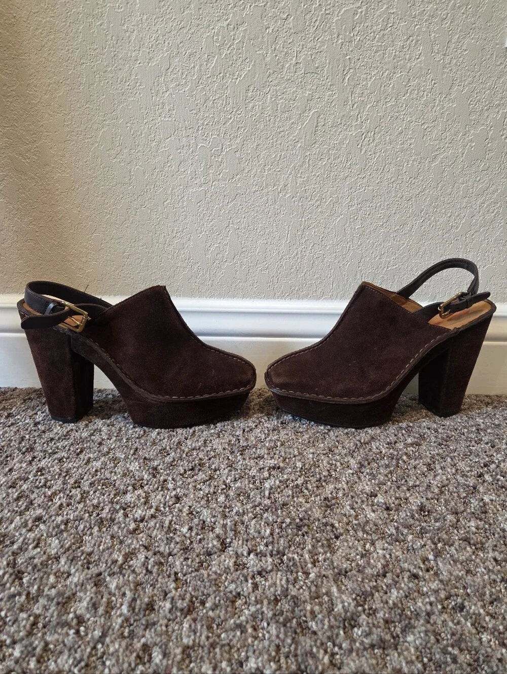 Michael Kors “Quincy” Women’s Brown Suede Platform Slingback Heels Clogs-Size 9M